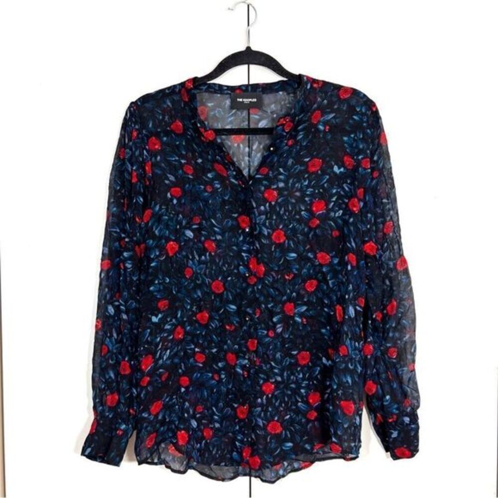 The Kooples Button Up Blouse Women’s 1 Floral Semi Sheer Long Sleeve